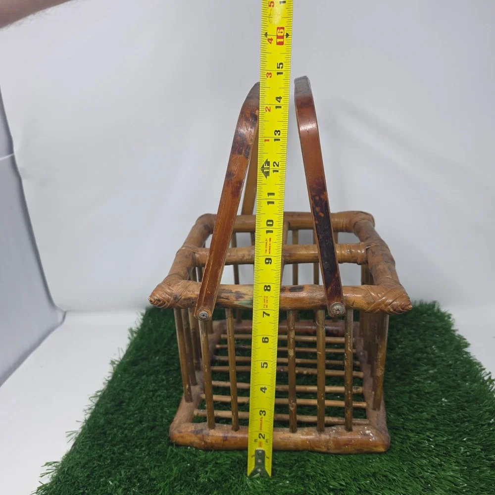 Vintage Bamboo Rattan Wine Bottle Carrier Caddy 4 Bottle Holder  Boho